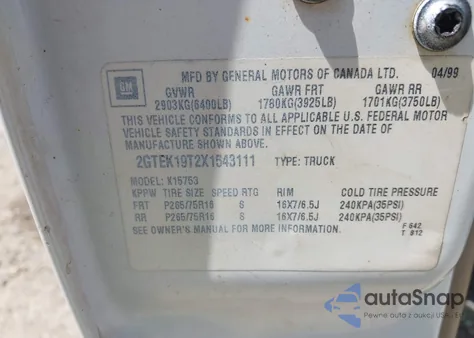 1999 GMC Sierra 1500 Sle z USA, uszkodzony, nr VIN 2GTEK19T2X1543111